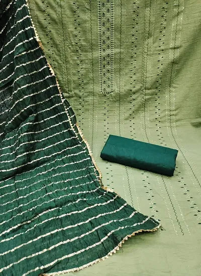 Women Dress Material With Top Zora Silk, Bottom And Duptta Cotton