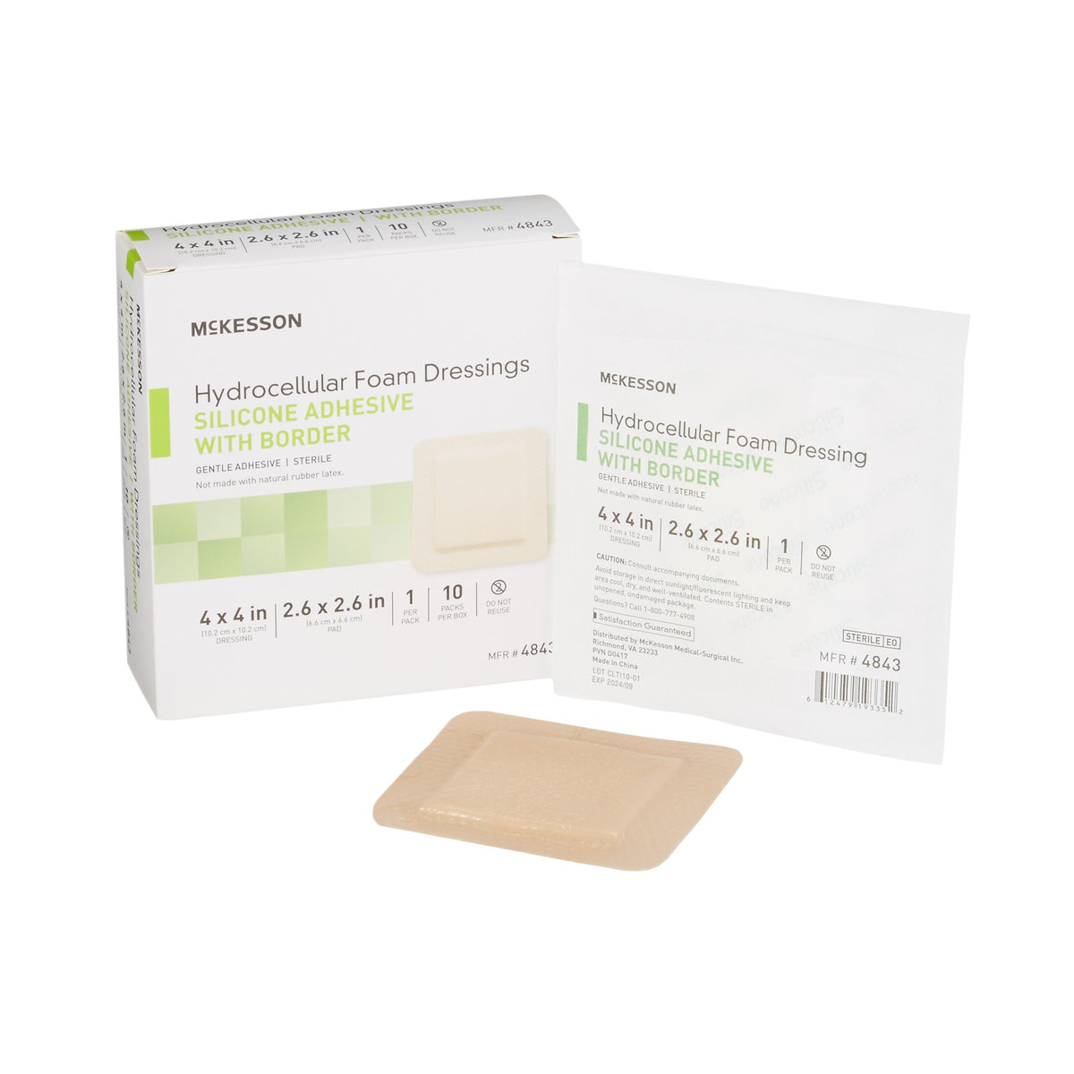 McKesson Square Sterile Adhesive Silicone Foam Dressing with Border, 4 x 4 Inch