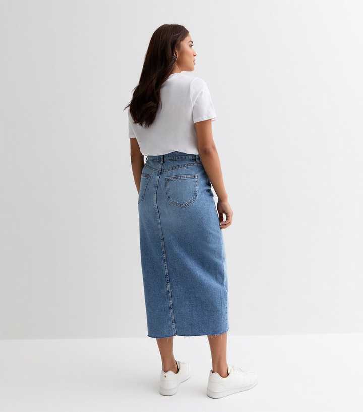 Petite Blue Denim High Waist Split Hem Midi Skirt Add to Saved Items Remove from Saved Items