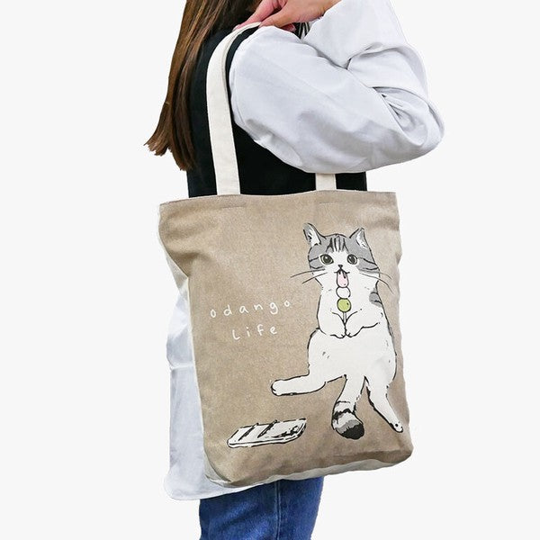 Tote Vertical tote 1000 yen Cat Cat Animal Back pocket Top zipper Canvas