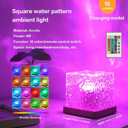 1pc Dynamic Water Ripple Night Light, Projector Lamp, Ambient Lighting For Bedroom Gaming Room Decor, Cool Wall LED Lights Decorations For Home Eid Al-Adha Mubarak