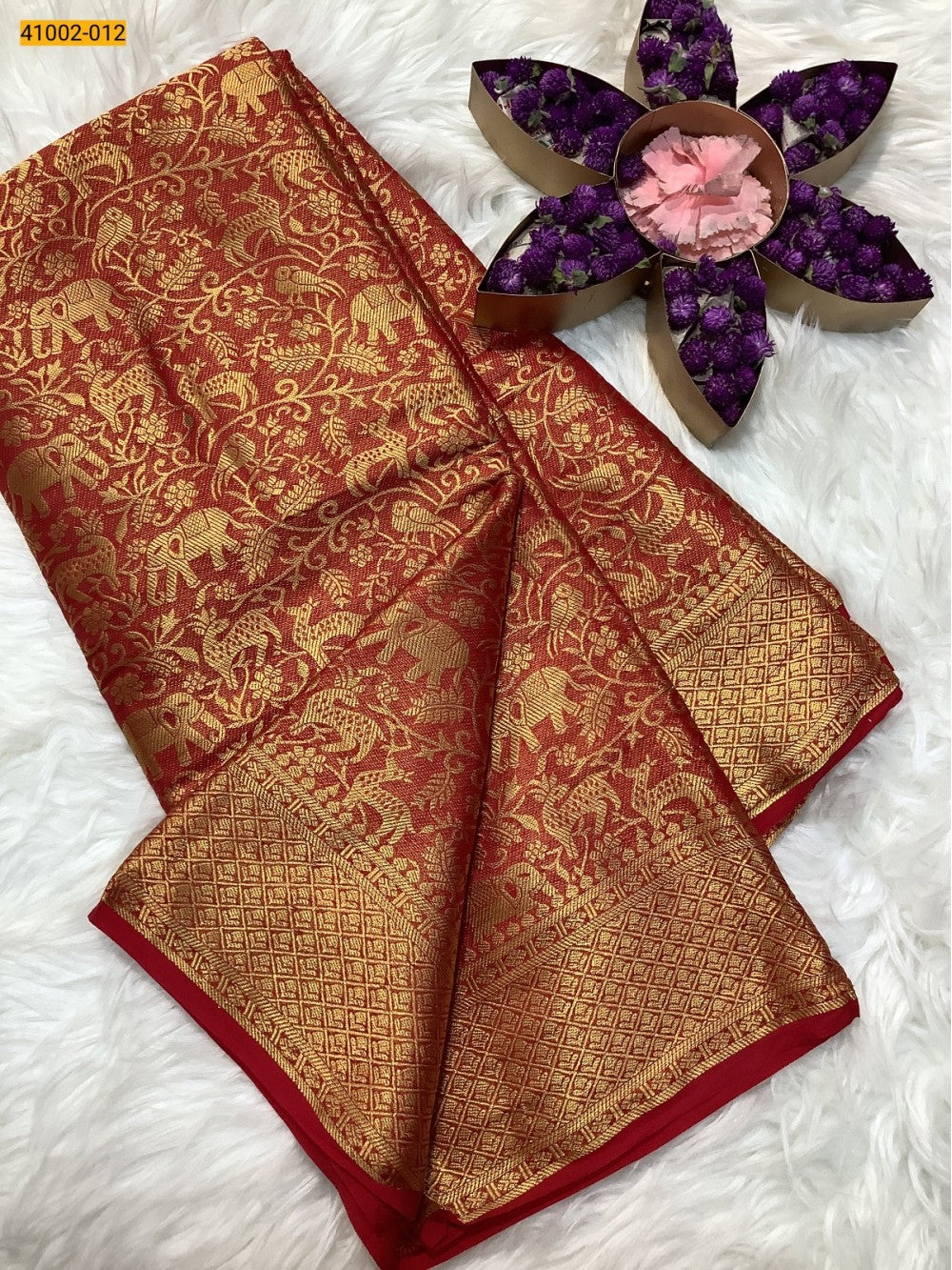 Red Fancy Mysore Warm Silk Checked Saree