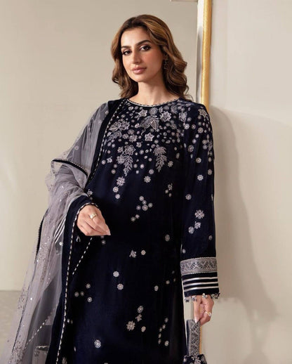 Blue  Viscose Velvet Sequence Embroidery Suit Pant With Dupatta