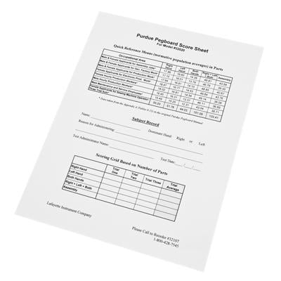 Manipulation and Dexterity Test - Purdue Pegboard Accessory - 25 Scoring Forms