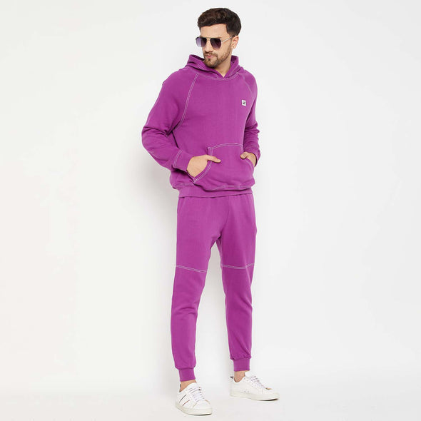 Purple Oversized Contrast Stitch Combo Tracksuit