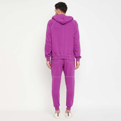 Purple Oversized Contrast Stitch Combo Tracksuit