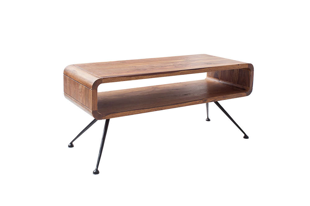 Coffee table natural Sheesham solid wood 100cm metal