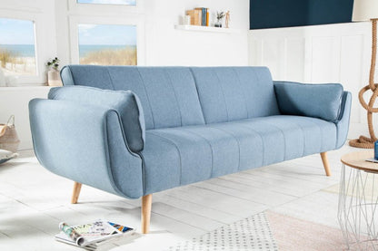 Design sofa bed DIVANI 215cm light blue bed function 3 seater sofa Scandinavian design