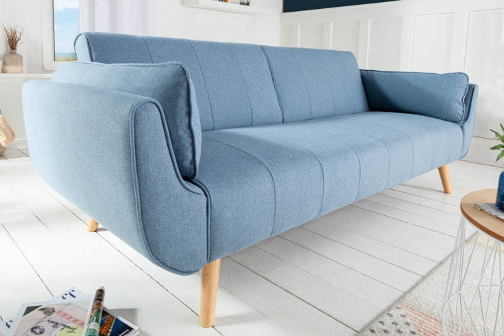 Design sofa bed DIVANI 215cm light blue bed function 3 seater sofa Scandinavian design