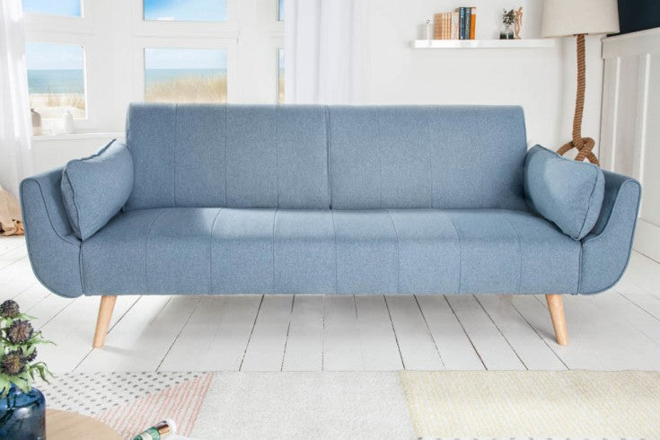 Design sofa bed DIVANI 215cm light blue bed function 3 seater sofa Scandinavian design