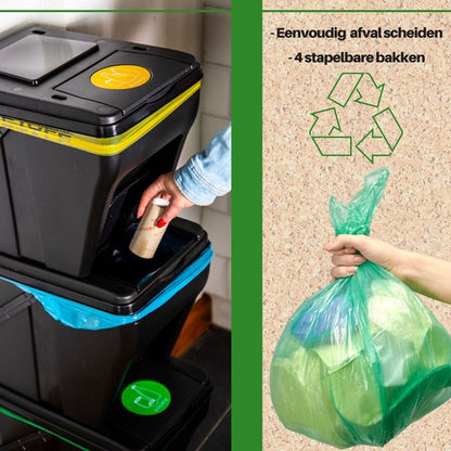 Afvalscheidingsbakken - Stapelbaar - Recycle Afvalbak - 4 stuks - 4 x 25 liter