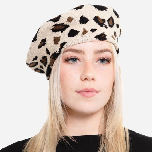Wholesale leopard Print Knit Beret Cap One fits most Head Circumference Acrylic