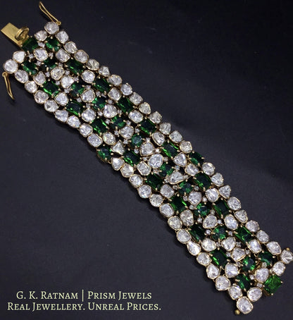 18k Gold and Diamond Polki Open Setting Bracelet with Emerald-Green Stones