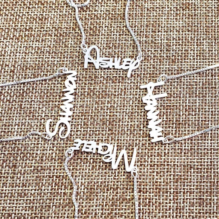 Custom Waltograph Name Necklace Pendant Silver Word Letter