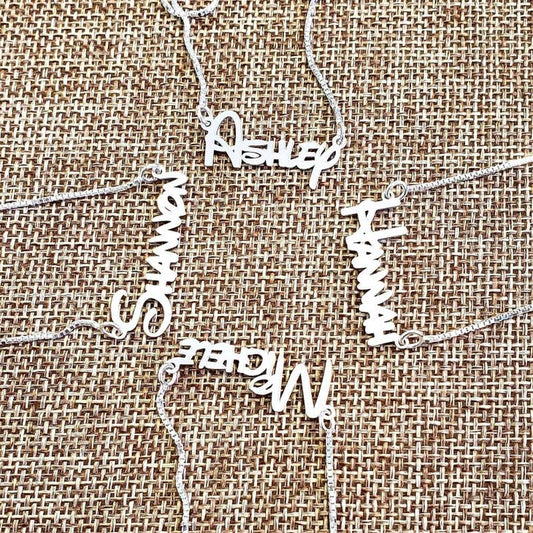 Custom Waltograph Name Necklace Pendant Silver Word Letter