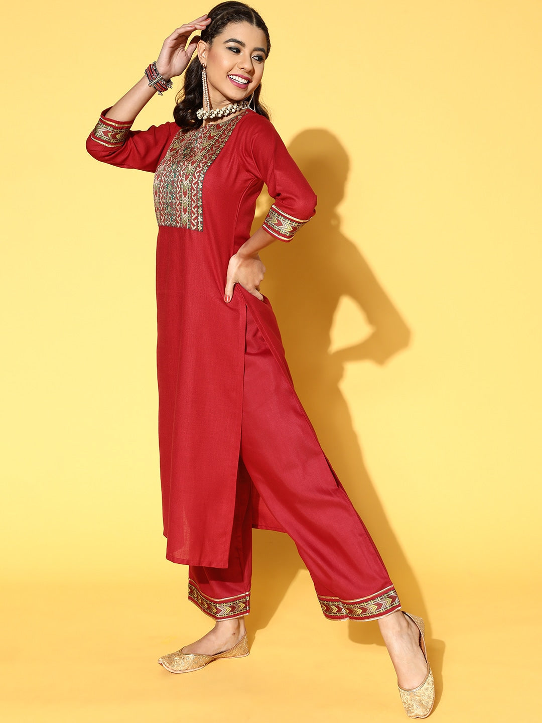 Solid Cotton Blend Kurta Set