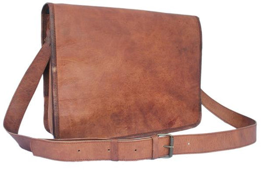 Vintage Brown Leather Messenger Bag 15"