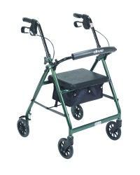 McKesson 4-wheel rollator, 6 in. Wheel, 32 - 37 in. Handle, Green, 300 lbs, Aluminum Frame