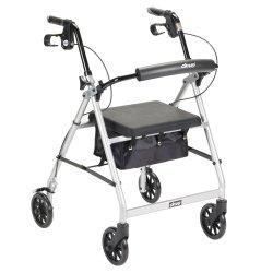 McKesson 4-wheel rollator, 6 in. Wheel, 32 - 37 in. Handle, Silver, 300 lbs, Aluminum Frame