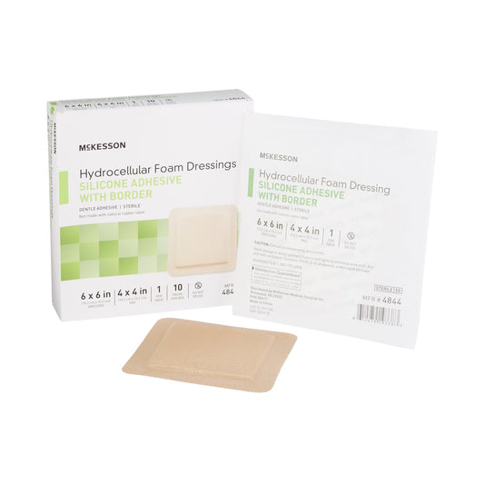 McKesson Square Sterile Adhesive Silicone Foam Dressing with Border, 6 x 6 Inch