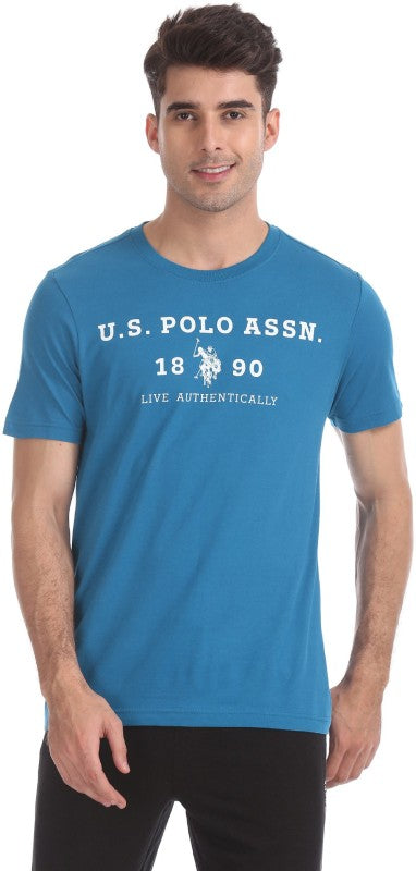 U.S. POLO ASSN. Solid Men Round Neck Blue T-Shirt